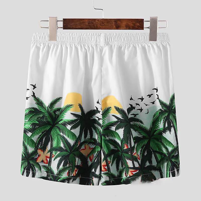 Mens White Coconut Tree Printed Summer Short Suit