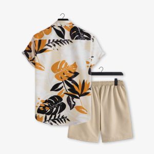 Men Plant Printed Beach Summer Short Suit Outfit