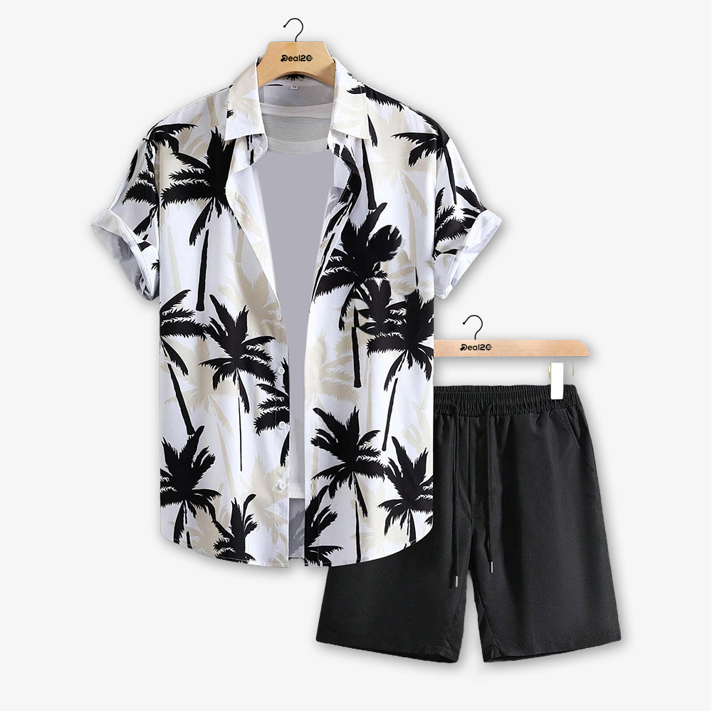 Men Random Coconut Tree Casual Summer Vacation Short Suit